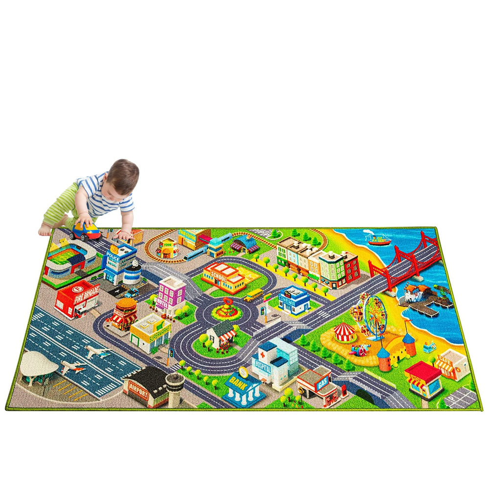 JollieJay City Life 3D Playmat hero view, spacious rug for imaginative play with cars and toys.