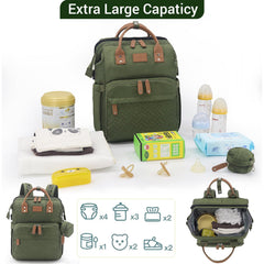 JOLLITO Diaper Bag Backpack insulated bottle pockets keep beverages at desired temperature.