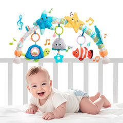 Jollybaby Starfish musical bassinet clip-on arch demonstrates portable soothing for on-the-go babies