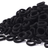 Jollybows hair-ties black close-up showing secure, gentle hold for fine hair.
