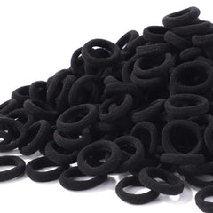 Jollybows hair-ties black close-up showing secure, gentle hold for fine hair.