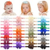 Jollybows 40pcs baby hair bows pack showcases colorful grosgrain ribbons for everyday outfits.