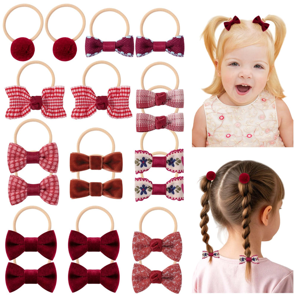 Jollybows Christmas red baby hair ties shown close up for everyday wear and gentle hold.