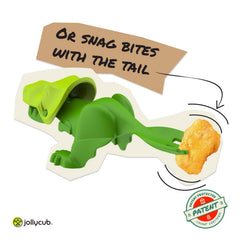 JollyCub interactive-utensils triceratops-spoon demonstrating grippy scoop for self-feeding