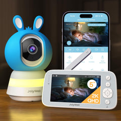 JolyWell 2K baby monitor shown on 5-inch display for quick nursery checks.