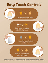 JolyWell egg night light brightness settings from dim to bright