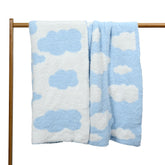 JOOJA soft knitted baby cloud blanket 30x40 in blue cloud for gentle swaddling.