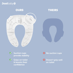 Jool Baby folding potty seat attached to toilet for secure, on-the-go use.
