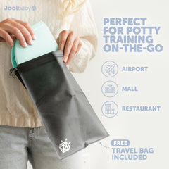 Jool Baby seat shown with non-slip suction cups for a stable bathroom experience.