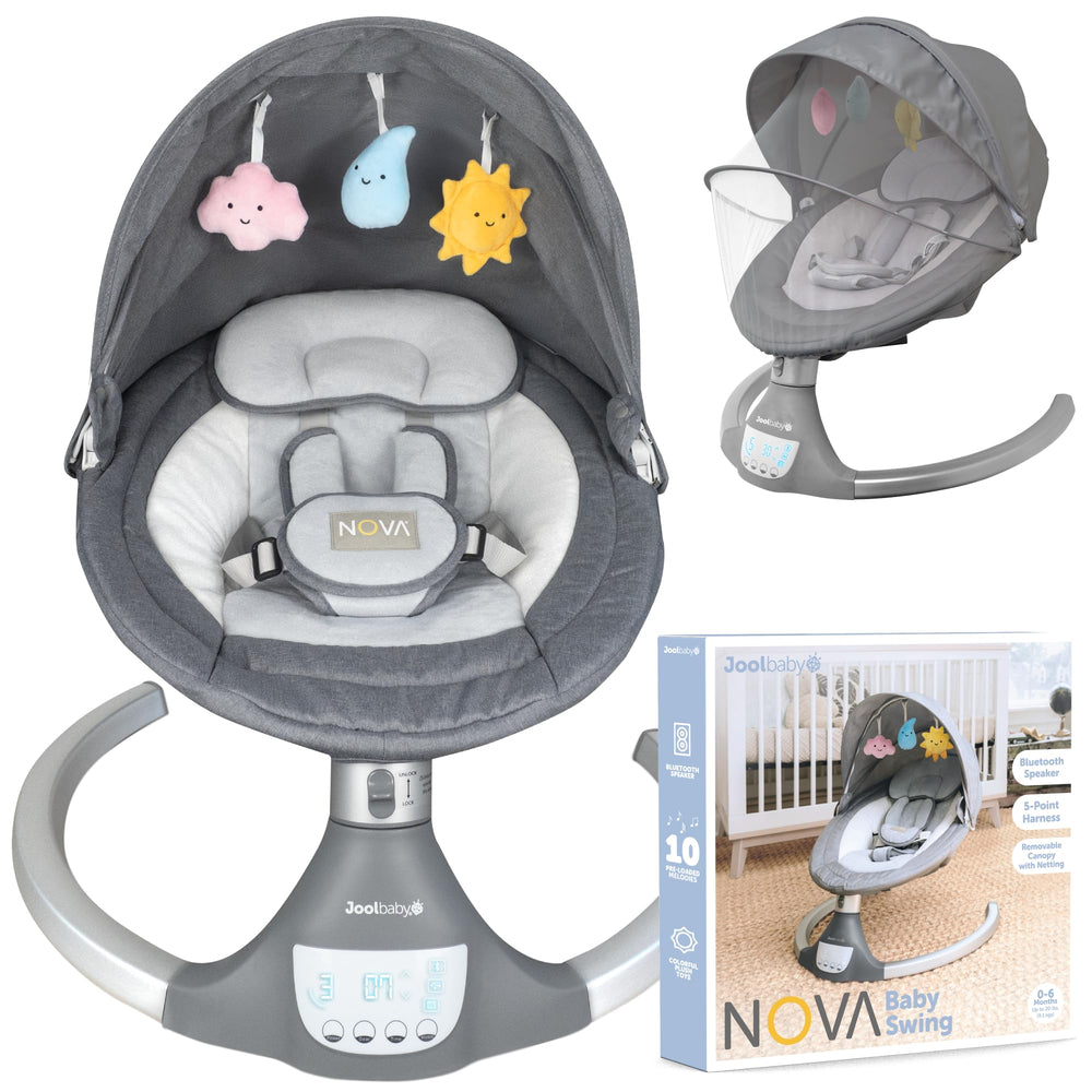 Jool Baby Nova swing side-to-side motion calms newborns with adjustable range