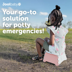 Jool Baby portable potty chair pink with travel bag, ideal for trips.
