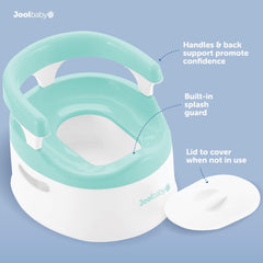 Jool Baby Aqua potty chair armrests provide gentle stabilization for confident sits
