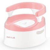 Jool Baby Potty Chair pink side view highlights secure armrests for toddlers.