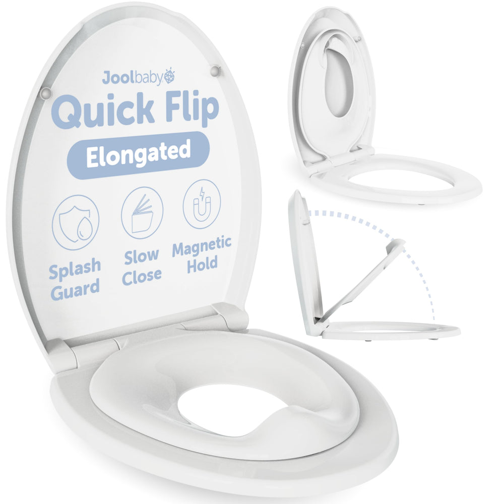 Jool Baby quick flip seat with built-in potty in use, reducing mess during training.
