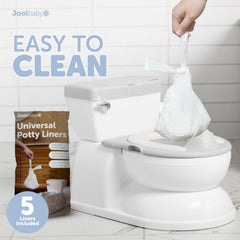 Jool Baby Real Feel 2-in-1 Potty gray with wipes storage keeps essentials within reach.
