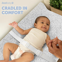 Jool Baby Serenity changing pad washable cover close-up shows machine-washable fabric for quick cleanups.