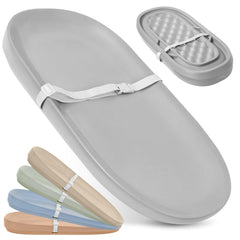 Jool Baby waterproof changing pad gray top view highlights easy wipe-clean surface for mess-free changes.