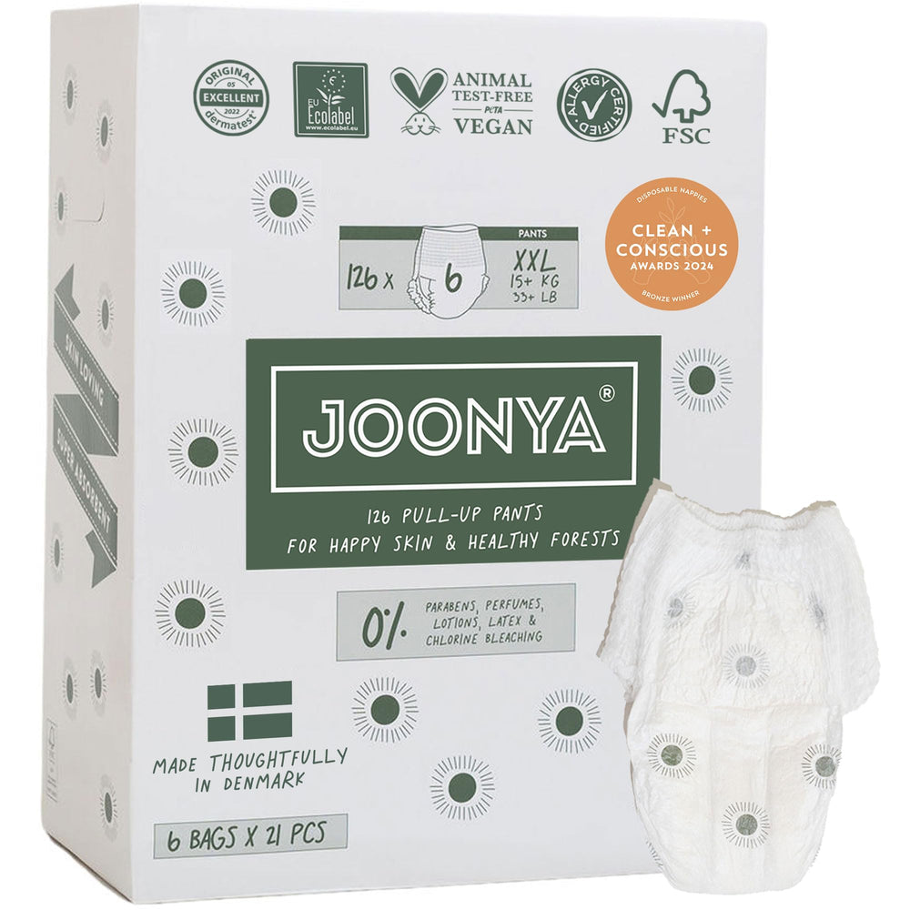 JOONYA pull-up pants size 6 XXL overnight diaper manufactured in Denmark for dry nights