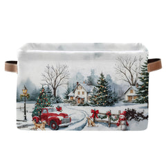 JOPJOLIW Christmas Tree Red Truck Basket front view, easy storage and gifting