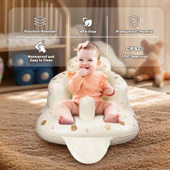JOSEN inflatable baby seat with built-in pump enables quick inflation.