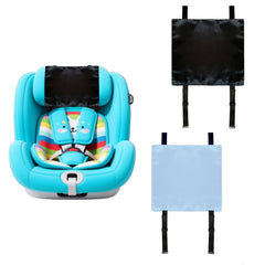 Josuyofo satin headrest cover in black and blue with secure elastic fit for on-the-go comfort.