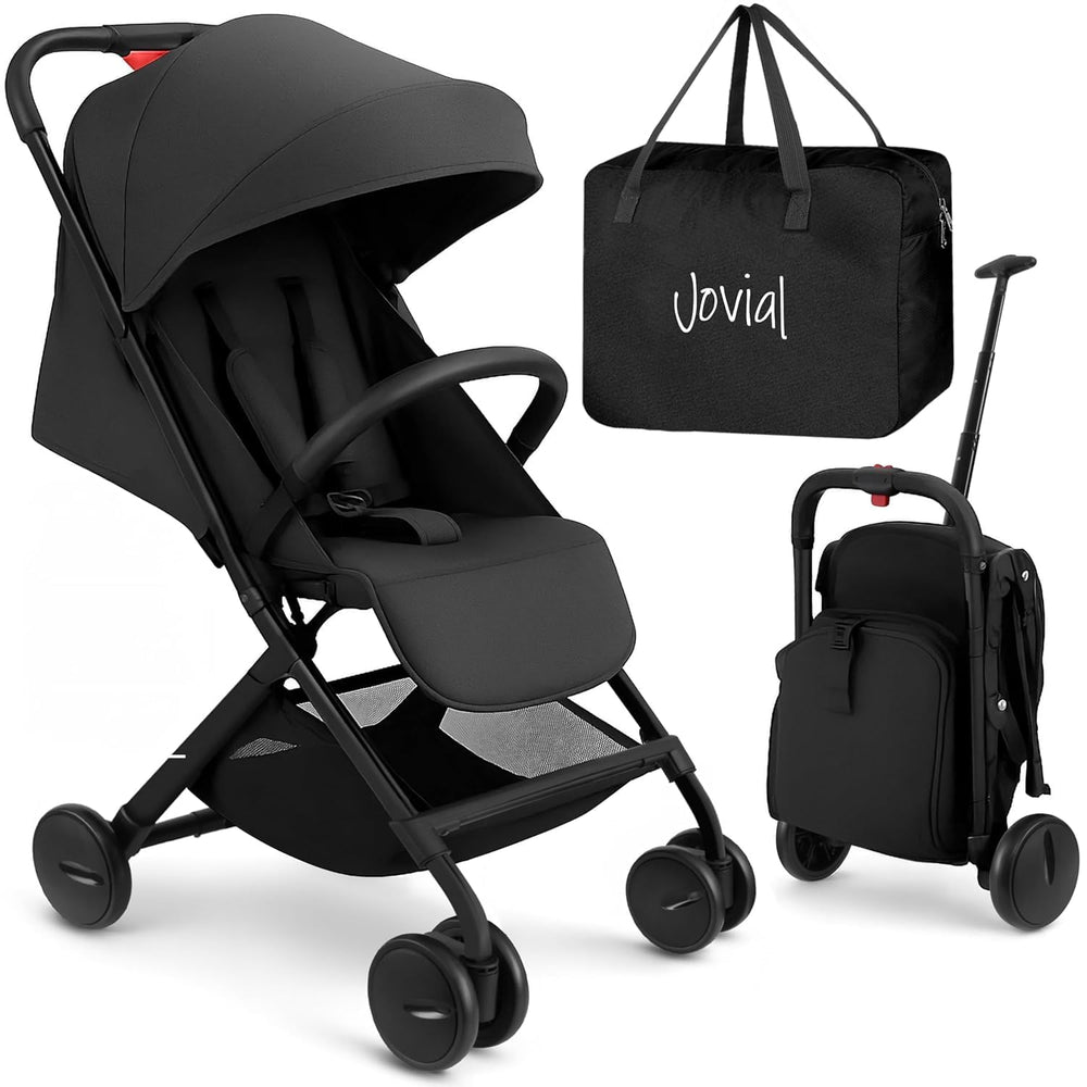 JOVIAL travel stroller one hand fold in action for quick setup.