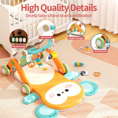 Jovow baby gym back panel offers interactive controls for curiosity and motor practice.