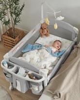 Joybai bassinet bedside sleeper showing close-sleep setup for easy nighttime feeding