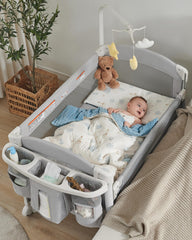 Joybai bassinet bedside sleeper showing close-sleep setup for easy nighttime feeding