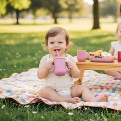 JoyerBaby straw cup with handles and weighted base for stable, on-the-go use.