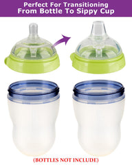 Joyfeed sippy spout nipples demonstrate leak-proof design during mealtime on the go.