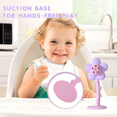Joyfulia Sunnyflower teether ergonomic grip helps tiny hands hold securely.