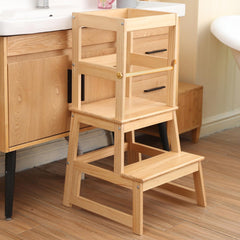 Joylico kitchen step stool natural desk-height use shows counter-access learning