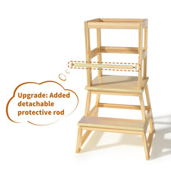 Joylico kitchen step stool natural side view emphasizes safety rails and stability