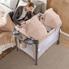 JOYMOR beige bedside sleeper folded for compact storage.