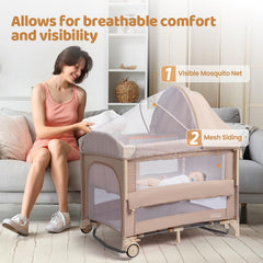 JOYMOR detachable mosquito net protecting baby during naps.