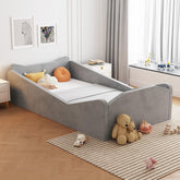 JOYMOR Toddler Bed gray front view shows safe low-height design
