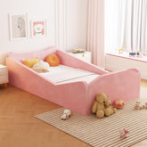 JOYMOR toddler floor bed pink guardrail provides a safe sleep space for early independence.