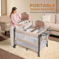 JOYMOR twin bassinet convertible to playpen for growing babies.