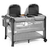 JOYMOR Twin Bassinet side sleeper setup demonstrates bedside convenience for baby sleep