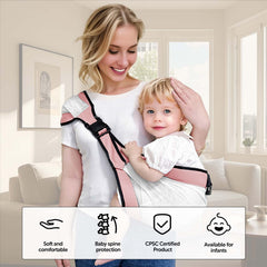 JOYNCLEON baby sling mesh pink worn by parent illustrating ergonomic support.
