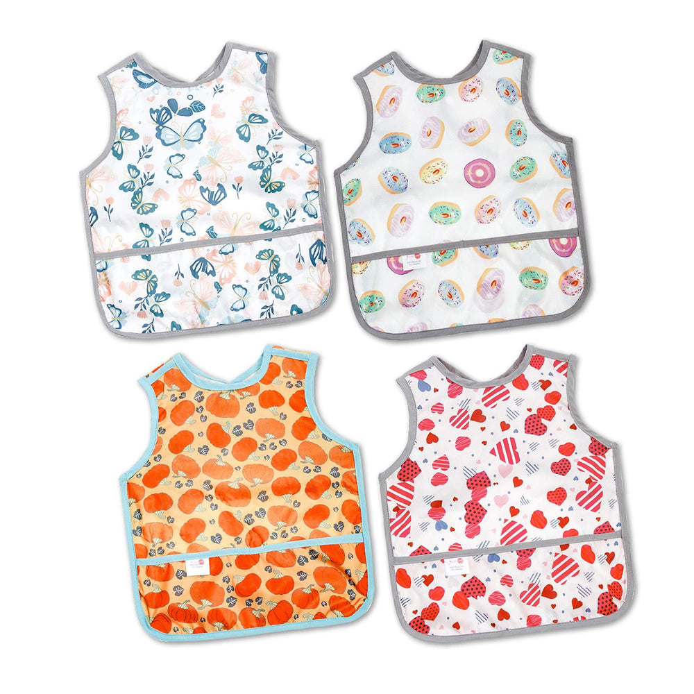 Joyo Roy mess-proof baby bib with front pocket catching spilled food during meals