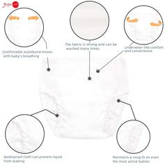 Joyo roy white diaper cover side view with elastic leg openings for secure fit.