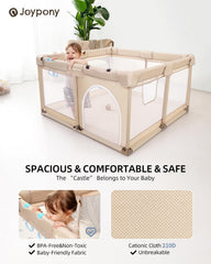 Joypony baby playpen gate close-up highlights secure access for caregivers.