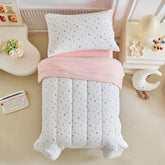Joyreap polka dots pink-white reversible comforter provides cozy sleep for toddlers.