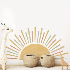 JoyuHome boho sun wall decal on wall creates cheerful playroom ambience.