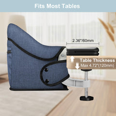 JOZZVE Hook On High Chair navy folded in carrying bag for travel.