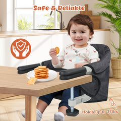 JOZZVE Hook On High Chair safety harness keeps baby secure during meals.