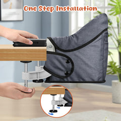 JOZZVE Hook On High Chair safety-harness emphasizes secure seating for 6-36 months.