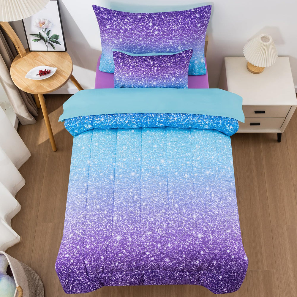 JQinHome glitter comforter close-up showing cozy, dreamlike bedtime mood